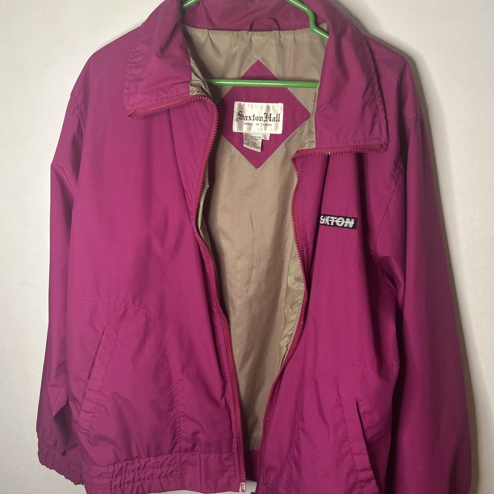 Rare VTG SAXTON HALL Full Zip Windbreaker Jacket 90s pink women's large (025)